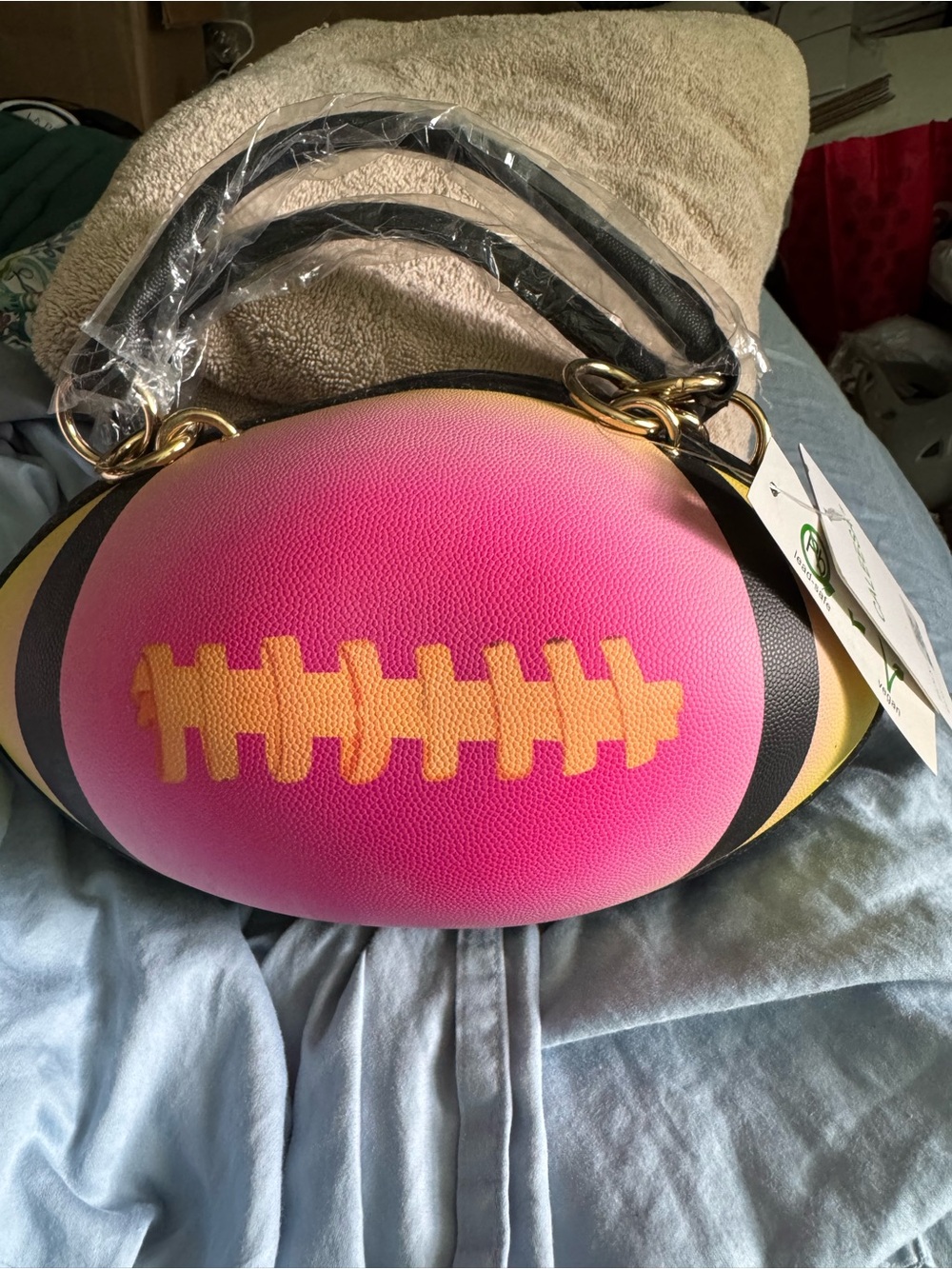 Caleesa Pink & Yellow Novelty Football Crossbody Bag - Women's Fashion